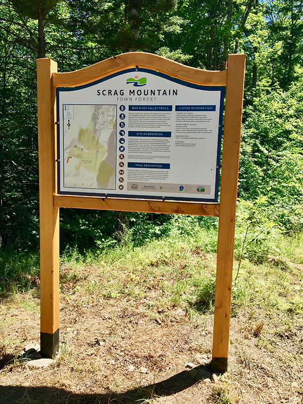 This trailhead kiosk at Scrag Mountain Town Forest in Waitsfield is among those that have been installed as part of a local effort to create unified trail maps for The Valley.