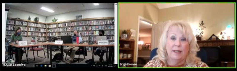 Brigid Nease speaks at Oct 27 School Board meeting via Zoom