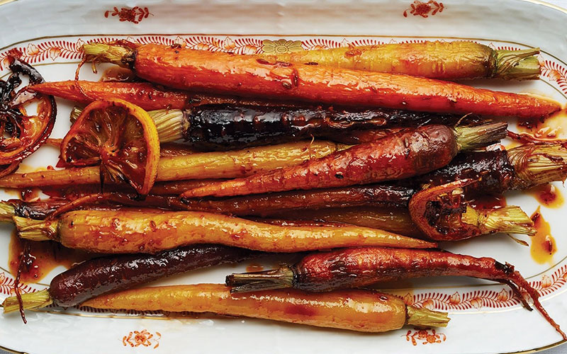 Harissa and maple-roasted carrots 