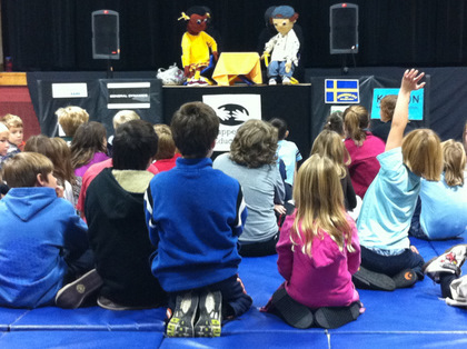 Students at the Moretown Elementary School listened intently to two master puppeteers present Troubling Times, a new program by Puppets in Education (PiE) designed to help children deal with the stress of Irene’s devastation.  