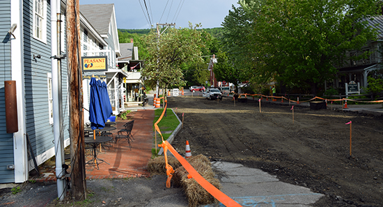 Construction is underway on Bridge Street in Waitsfield (May 28, 2015). Photo: Jeff Knight