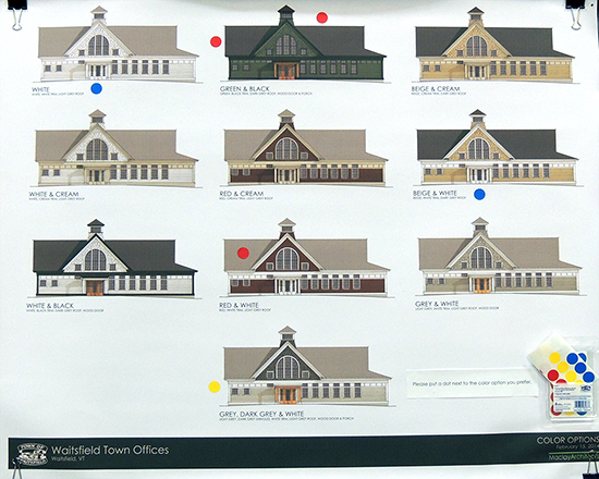Waitsfield Town Office color options as presented at Town Meeting.