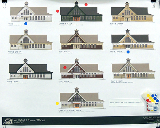 Waitsfield Town Office color options as presented at Town Meeting. Waitsfield Town Office color options as presented at Town Meeting.