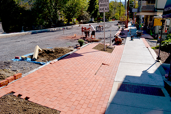 Engraved bricks are in place along Bridge Street in Waitsfield. Photo: Lisa Loomis