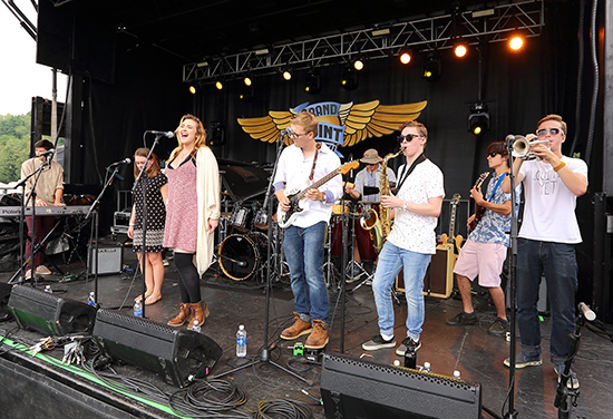 The Harwood Union Assembly Band, Nothing Quite Yet, rocks out during their opening gig at the Grand Point North Festival last Saturday, September 12, at Waterfront Park in Burlington. Photo: Rich Gastwirt Concert Photography