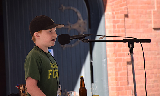 Noah Schwartz pitching investors at the Champlain Mini Maker Faire in Shelburne. Photo: Jeff Knight