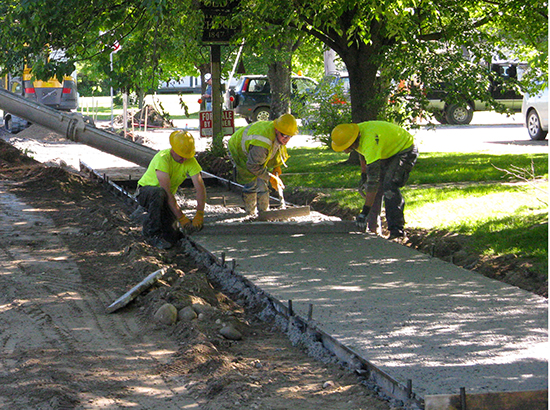 Sidewalk work on the eastern side of Main Street in Waitsfield. Photo: Jeff Knight