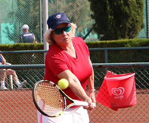 Lee Delfausse, 70, Waitsfield, placed fifth in the Althea Gibson Cup at the ITF Super-Seniors World Team Championships. Photo: Theresa Bowen