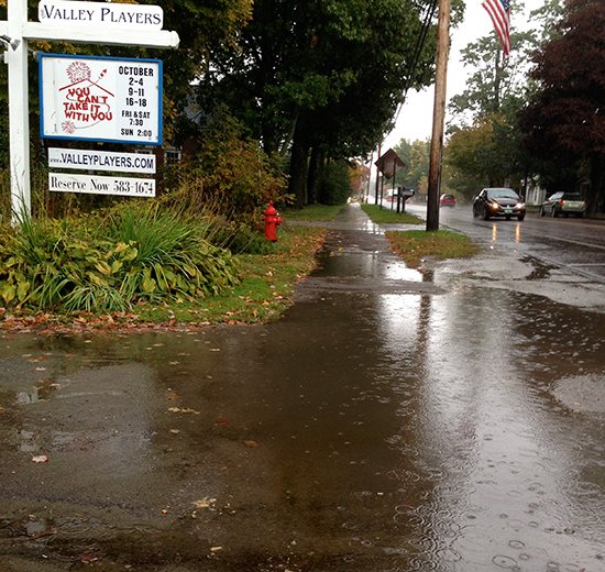 Plans are currently being drafted for a sidewalk on the west side of Route 100 in Waitsfield Village that will run from the Valley Players Theater to Farr Lane. As currently proposed, the sidewalk will reduce the number of parking spaces in the village. Photo: Kevin Russell