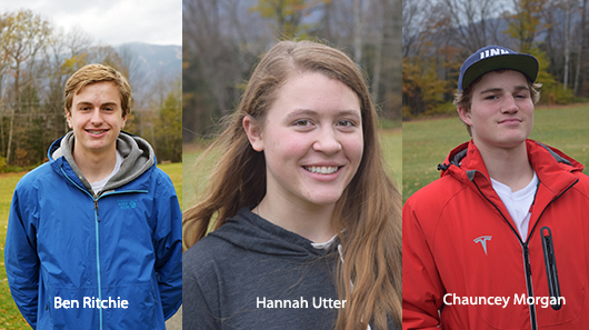 GMVS student athletes Ben Ritchie, Hannah Utter, and Chauncey Morgan were honored by Vermont Alpine Racing Association on October 24.
