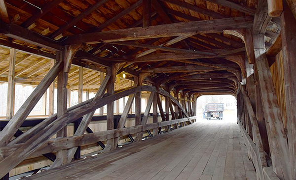 Inside the renovated Waitsfield Covered Bridge. Photo: Jeff Knight