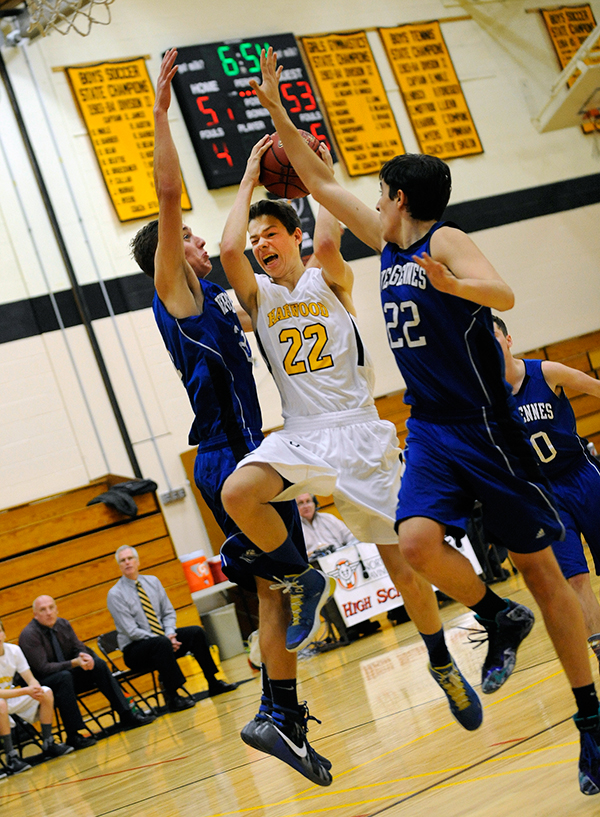 Harwood's Lucas Baron cuts through defenders. Photo: Gordon Miller