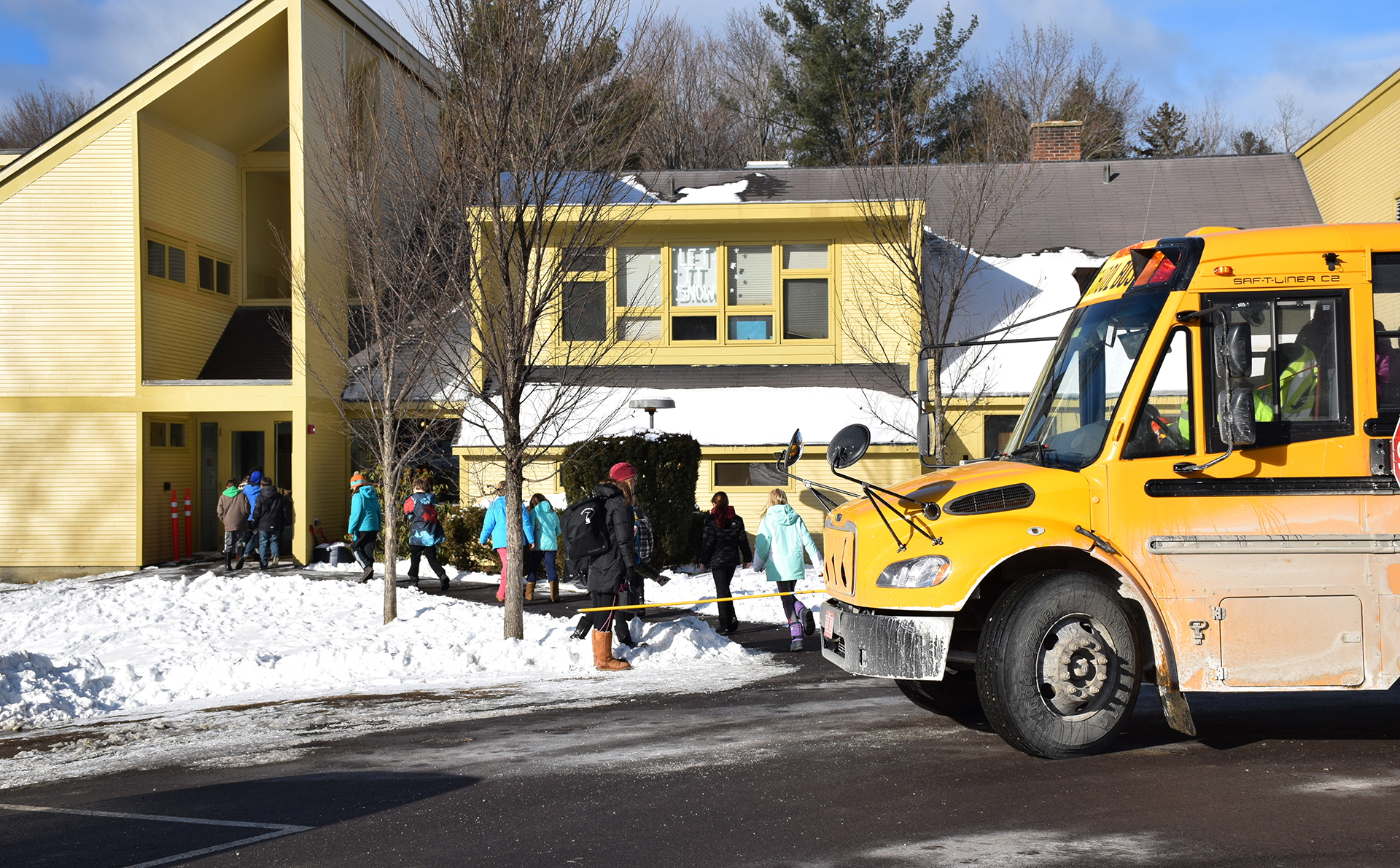 Warren Elementary School kids returning to school after a bomb scare on Friday, January 22, 2016. Kids were sheltered at the Warren Town Hall while Vermont State Police cleared the building. More information as it becomes available. Photo: Jeff Knight