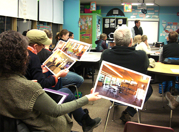 On February 2, the Warren School Board and community members viewed presentations from three architectural firms and later chose one firm to conduct a series of repairs to the building. Photo: Tracy Brannstrom