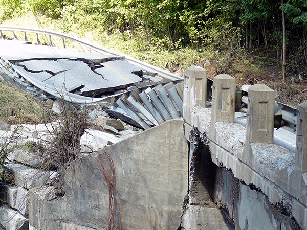 Route 100B bridge south of Moretown after Tropical Storm Irene. Photo: Logan Cooke