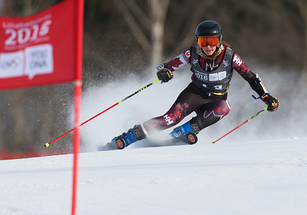 Nullmeyer racing for Team Canada at the Winter Youth Olympic Games.