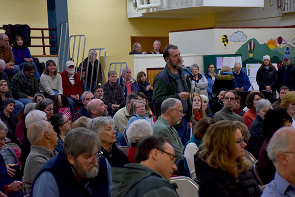 Waitsfield farmer and former Select Board Chair Elwin Neill speaking at Waitsfield's Town Meeting. Photo: Jeff Knight