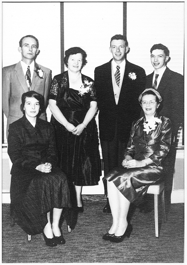 Running Mehuron’s was a family affair. Elmer and Aurelia Mehuron with their sons Allen and Calvin. Seated on the left is daughter, Anne, and on the right is Elmer’s sister, “Aunt” Ruth McGill Mehuron.