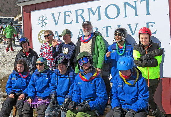 Vermont Adaptive/Sugarbush 2016 Alpine Race Team included, back L-R, Tommy Johnson, Norm Staunton, Justin McQuiston, Henry Erickson, Ben Townley and Chris Riley. In front, L-R, Grace Kirpan, Lelia Volmer, Gabe Terran, Nick Zechinelli and Jesse Campbell. Missing: Josh Bartold, Melissa Lansky and Phillip Kellem.
