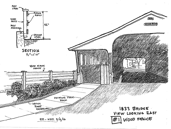 Sketch of proposed wooden railings for Waitsfield Covered Bridge.