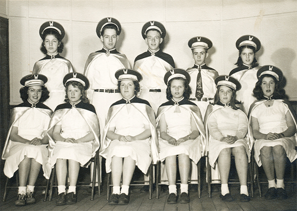 Allen Mehuron is center in back row. He played contrabass saxophone in the school band.