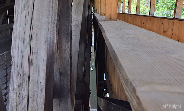Gap between walkway and driving portion of Waitsfield Covered Bridge. Photo: Jeff Knight