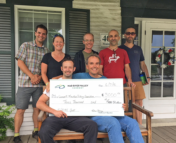 The Vermont Mountain Bike Association (VMBA) received a $3,000 event grant from the Mad River Valley Chamber of Commerce. Pictured here are, top left: Tom Stuessy, Merideth McFarland, Jacob Grossi, Luke Iannuzzi and Matt Klein. Seated: Adam Longworth and Tony Amenta.