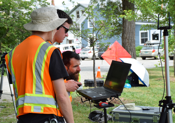 UVM students learning to fly drones to inspect bridges and structures. Photo: Jeff Knight UVM students learning to fly drones to inspect bridges and structures. Photo: Jeff Knight