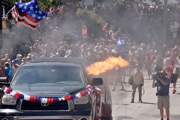 Fire broke out on a float during the Warren Fourth of July Parade. Photo: Jeff Knight Fire broke out on a float during the Warren Fourth of July Parade. Photo: Jeff Knight