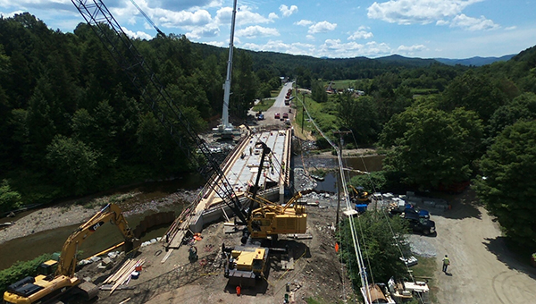 Robert Peters took this drone photo of the bridge work at the Lareau Bridge in Waitsfield.