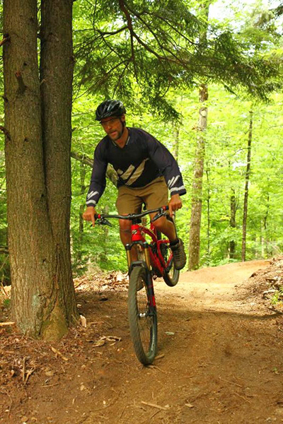 Riding on Sugarbush's new "Evolution" trail. The trail will open for the VMB Festival July 22-24. Photo: John Atkinson