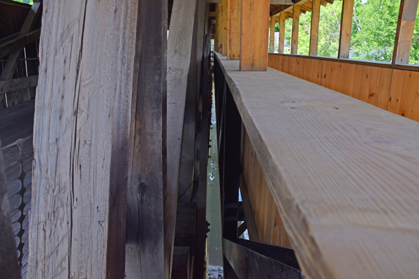 The gap between the walk and travel sections of the Waitsfield Covered Bridge. Photo: Jeff Knight