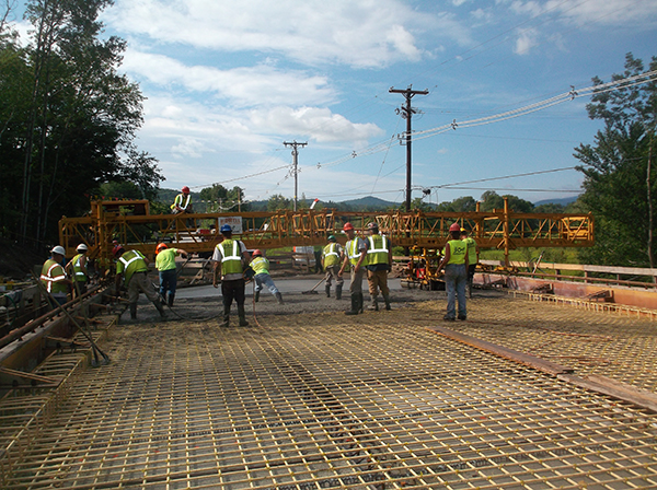 Placing the deck overlay concrete. Photo: Rick Hale