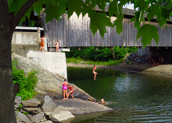 Swimming at the covered bridge in Waitsfield. Photo: Gary LeBoeuf