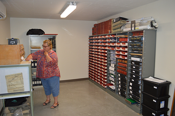 Cheryl Brown getting the new Moretown vault in order. Photo: Chris Keating