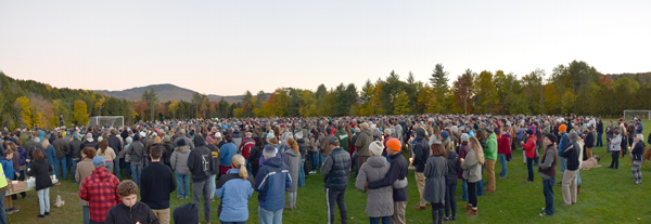 Community vigil at Harwood Union High School Monday evening held for students killed in by a wrong way driver on I-89 Saturday night. Photo: Jeff Knight 