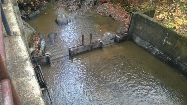 Let the fish move! Newly installed steel frames around the Slide Brook weir’s two new windows. These windows will be open spring, summer and fall and the stream will more closely mimic a natural system. Photo: Sugarbush Resort.