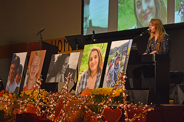 Harwood alumni Grace Potter sings "Stars" during a celebration of life for  Eli Brookens, Janie Chase Cozzi, Liam Hale, Mary Harris, and Cyrus Zschau. Photo: Chris Keating.