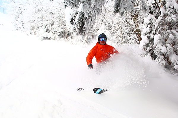 Skier carving turns at Sugarbush on Tuesday, December 6. Photo: John Atkinson/Sugarbush