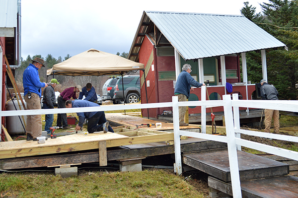 Volunteers install ramps at Skatium in Waitsfield. Photo: Chris Keating