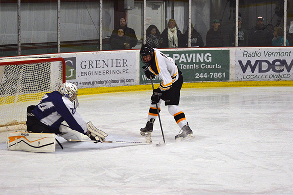 Despite a solid offensive showing Harwood Boys Hockey loses to U-32 by a score of 5-4. Photo: Chris Keating