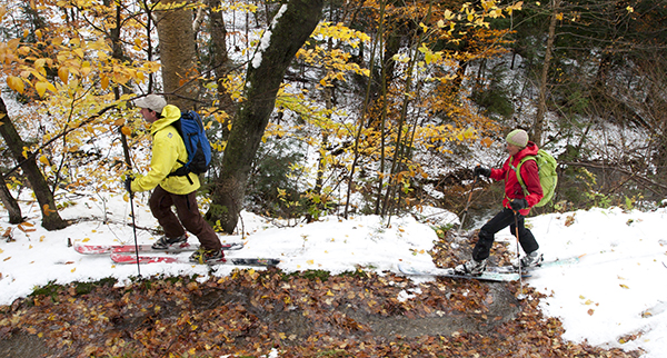 Skinning up the mountain to earn your turns. Photo: Ember Photography