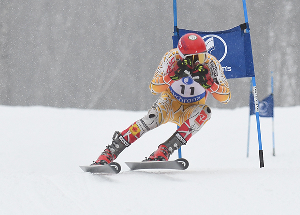 Racer Connor Woolley's first GS run at Cochran's with the fastest time of that run, 34.28, and a second-place overall finish. Photo: John Williams.