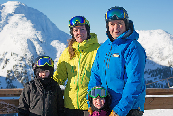 New Mad River Glen General Manager Matt Lillard, right, with wife Danielle and children, Bridger and Cordellia.