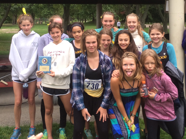 Harwood Union Middle School gorls' cross-country team takes first at Burlington Invitational for the second year in a row. 