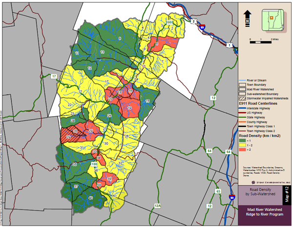 Map showing Mar River watershed and road crossings.