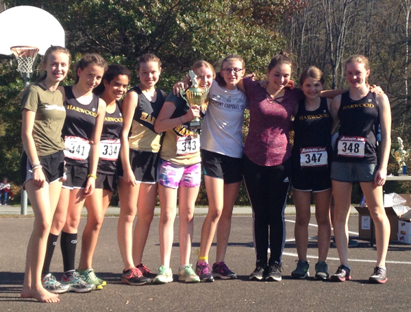 Harwood Middle School runners with First Place trophy.