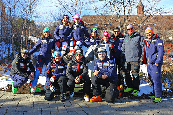 Swiss World Cup women and coaches at train at Sugarbush ahead of races at Killington. Photo: John Atkinson