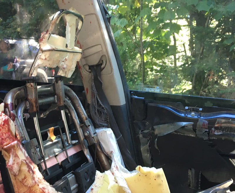 Damage to car in Warren, VT by a bear that was trapped inside. Photo: Chad Barrett