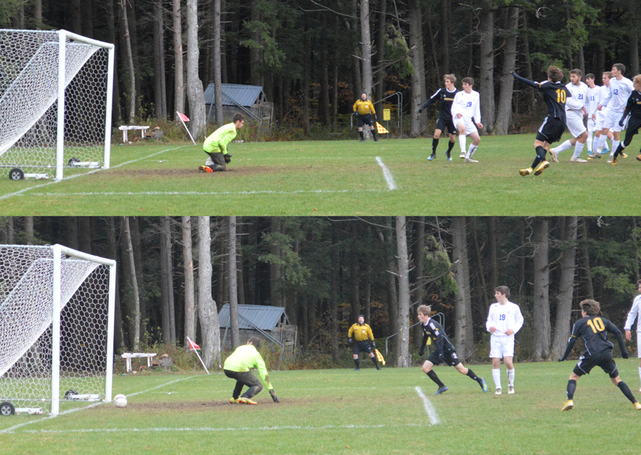 Harwood scores on a slow roller between Lake Region goalie's legs. Photo: Katie Martin